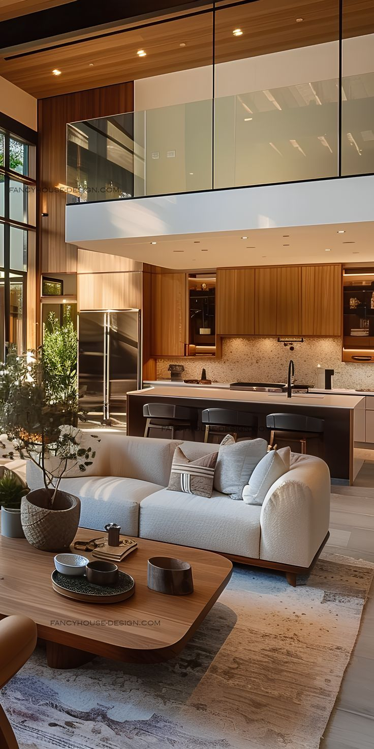 The Modern Living Room Has Built-In Features And Strategic Use Of Space ... for Open Concept Living Room On A Budget