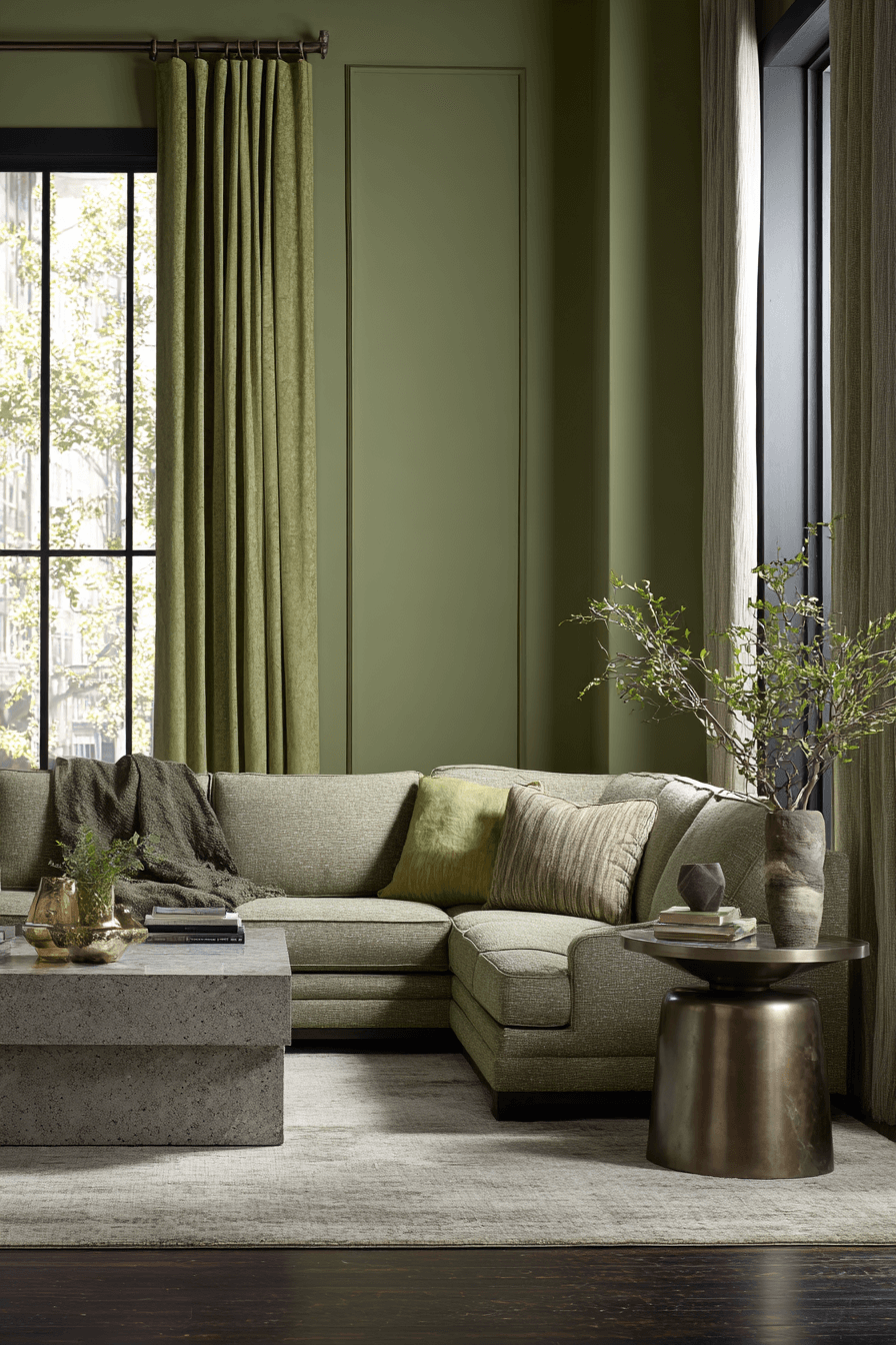 27 Olive Green Living Room Ideas That Create Sophisticated Natural ... for Green Color Scheme For Small Spaces