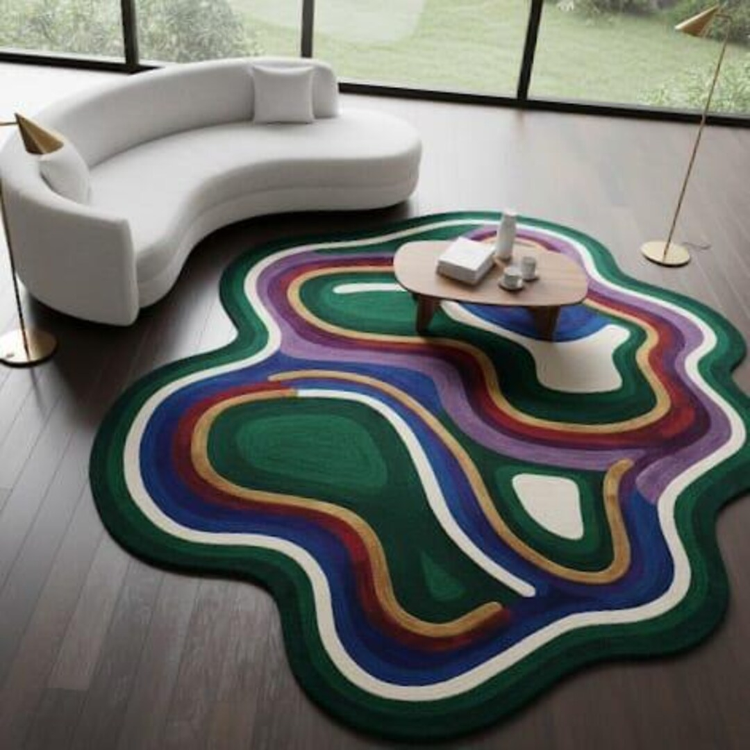 Abstract Wavy Shape Area Rug, Modern Irregular Rug, Colorful ... for Living Room Rug Trends 2026