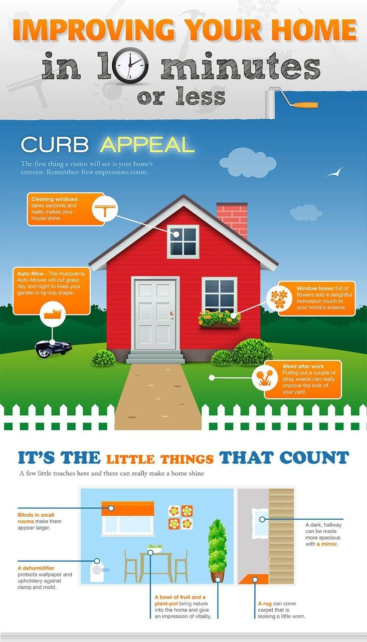 An Info Poster Showing How To Improve Your Home In 10 Minutes Or Less ... for Top Diy Hacks
