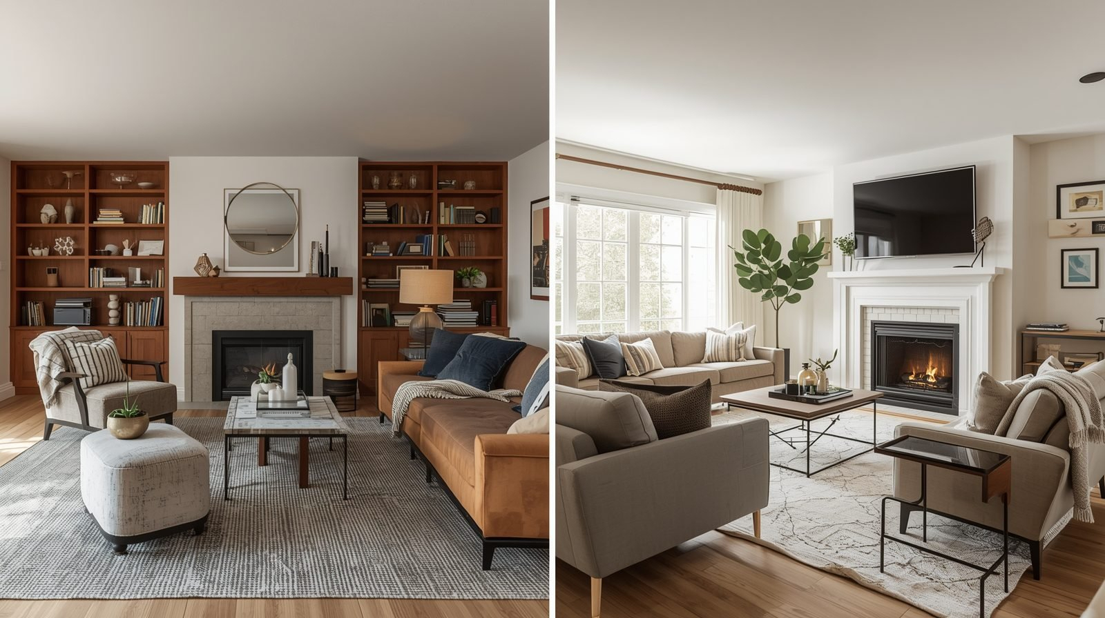 Before And After Awkward Living Room Layout With Fireplace: Stylish ... for Living Room Layout Inspiration