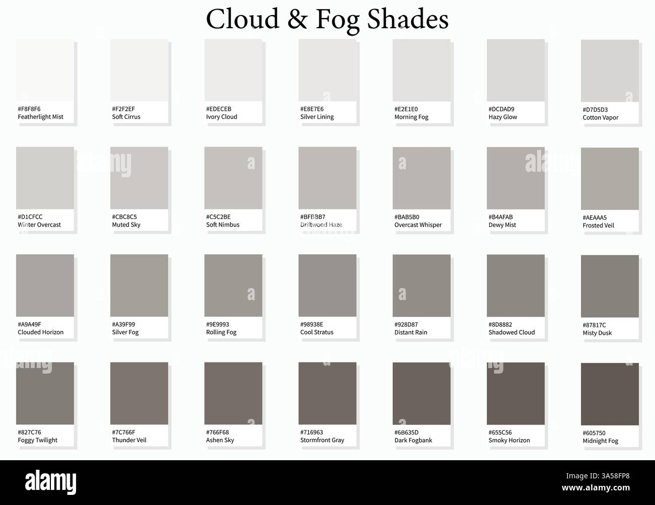 Color Palette 28 Cloud And Fog Grey Shades - 3D Light Faded White Gray ... for Black And White Palette Guide