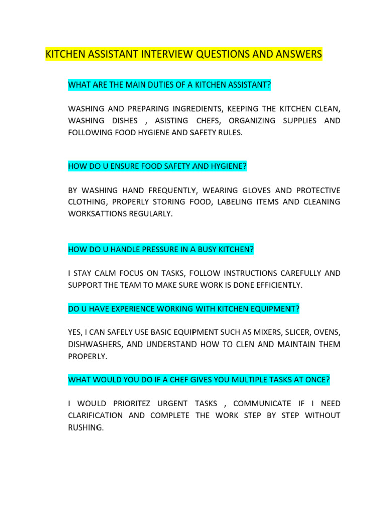 Kitchen Assistant Interview Q&A Guide | Pdf for Traditional Vs Industrial Kitchen Design
